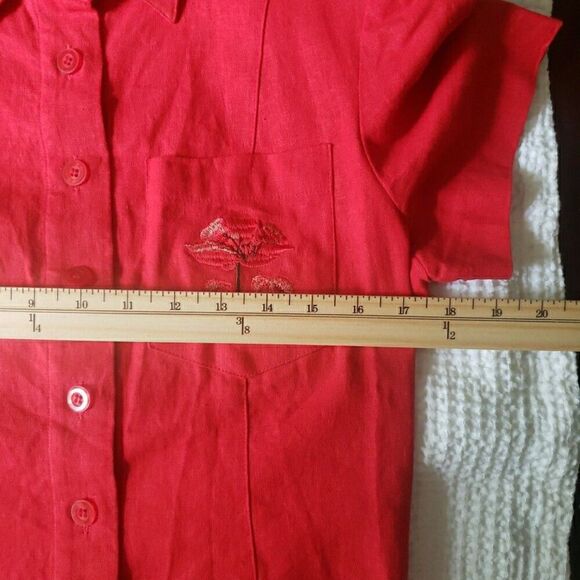 R & K ORIGINALS Red Button Front Shirt Blouse Short Sleeve Women's Petites - Picture 7 of 8